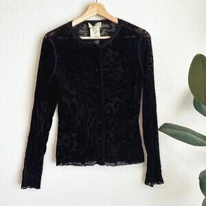 VTG 90s Fuzzi John Paul Gaultier Button Front Sheer Velvet Burnout Top Medium